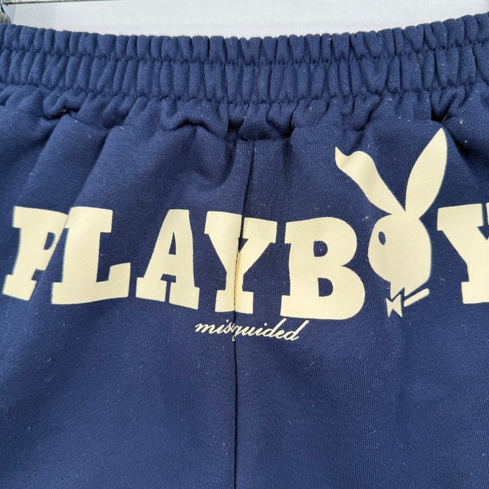 PLAYBOY Navy Blue Shorts with Cream Logo - Picture 3 of 10